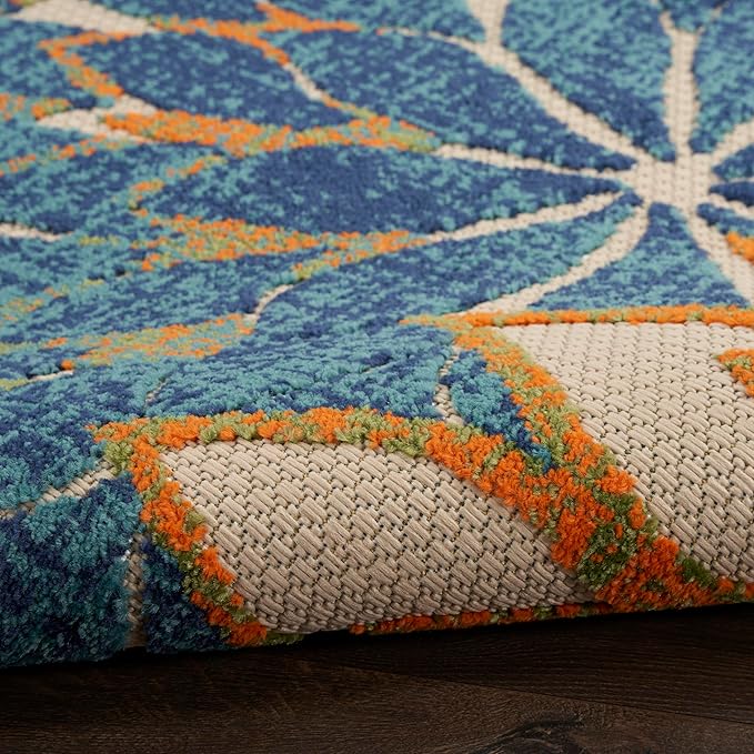 Nourison Home Aloha Indoor/Outdoor Blue Green 2'3" x 8' Area Rug, Easy Cleaning, Non Shedding, Bed Room, Living Room, Dining Room, Backyard, Deck, Patio (2x8)