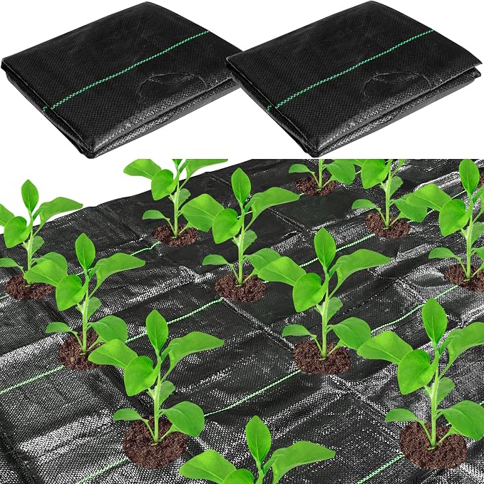 CODREE 2 Pcs Heavy-Duty Garden Weed Barrier - 13 x 4 Ft Landscape Fabric with Planting Holes - Weed Control Gardening Mat with 12 Ground Nails