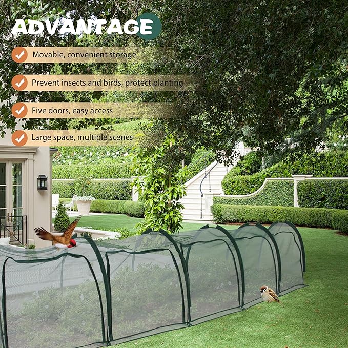 Flexible Net Grow Tunnel - Garden Greenhouse Mesh Cover Growhouse Plant Netting Covers for Protecting Fruit Vegetables Plants Cultivation (5M)