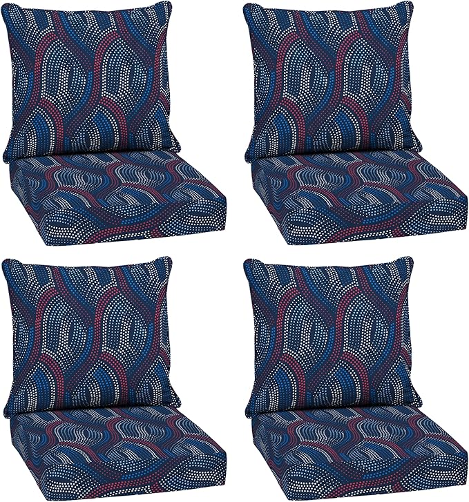 Arden Outdoor Deep Seat Cushion Set (4-Pack), 24 in x 24 in, Weather-Proof, Rain-Proof, Fade Resistant Patio Cushion for Chair, Sofa, and Couch Sapphire Liberty Mosaic