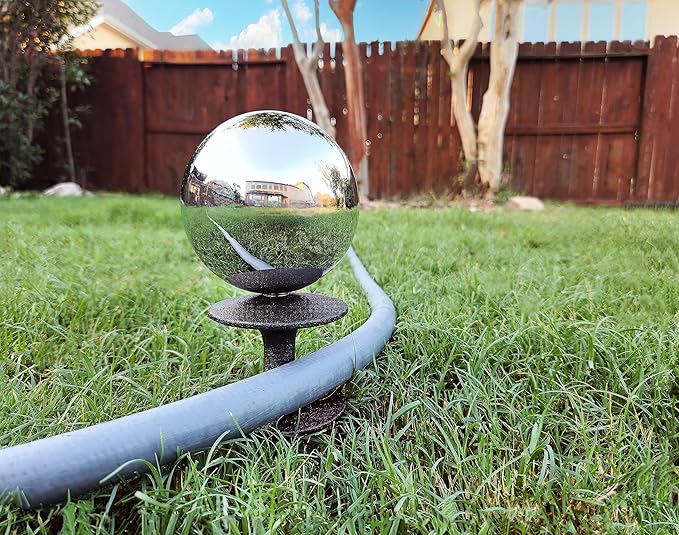 Lulu Decor, Garden Silver Gazing Ball Hose Guide, Set of 2 Strong and Decorative Hose Guide that Protects Your Plants While Providing Elegance to Your Garden