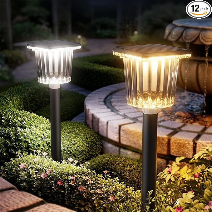 12-Pack Super Bright Solar Pathway Lights Outdoor Powered,Adjustable Warm&Cool White,Waterproof IP65 Solar Garden Decor Landscape Lighting Outside for Front Yard/Patio/Walkway/Driveway/Lawn/Path Light