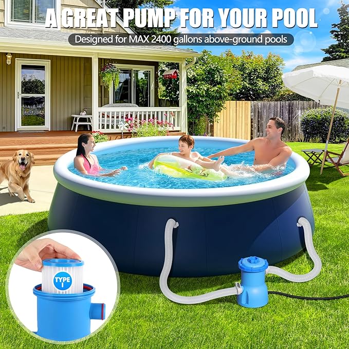 300 GPH Pool Filter Pump for Small Above Ground Pools, ETL Certified Pool Cartridge Filter Pump System with GFCI, Safety & Reliable Water Circulation Pumps - Rapidly Capture Debris in Water