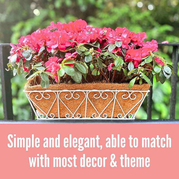 LaLaGreen Wall Hanging Planter - 2 Pack, 16 Inch Deck Railing Planter, Window Flower Boxes Basket Outdoor White Deck Railing Hanging Pot Coco Liner Metal Plant Holder Fence Planter Balcony Patio Porch