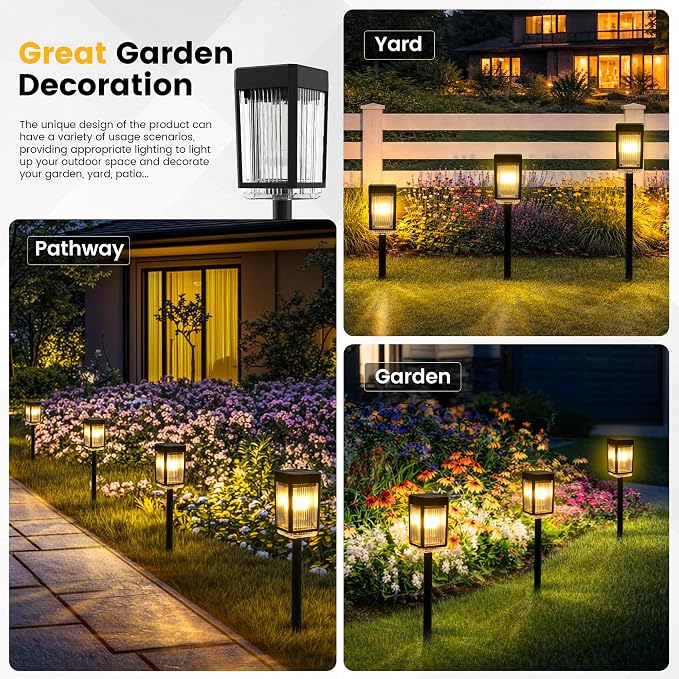 Solar Pathway Lights, 12 Pack Solar Powered Garden Lights Waterproof IP65, 3 Brightness Modes 10-40 LM Outdoor Light for Lawn Patio Walkway Driveway Decor Landscape Lighting (Warm White)