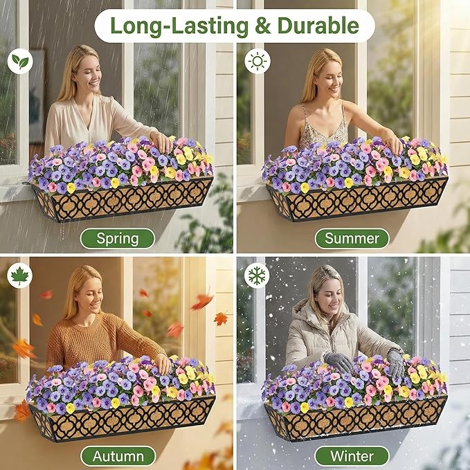 Y&M 6Pcs 30 Inch Large Window Box Railing Planter with Coco Liner, Outdoor Window Flower Boxes Over The Railing Planter Boxes Deck Fence Porch Patio Planter