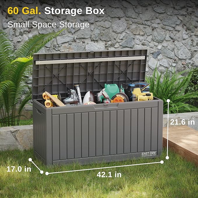 EAST OAK 60 & 90 Gallon Outdoor Storage Boxes Deck Boxes Waterproof Resin Bins for Patio Cushions Gardening Tools Toys