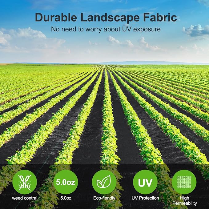 Jevrench 5oz Weed Barrier Landscape Fabric Heavy Duty, 3ft x 50ft Dual-Layer Premium Garden Landscaping Fabric, Ground Cover Weed Control Fabric Outdoor Weed Mat Garden Lawn Fabric