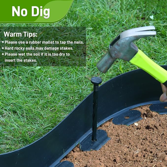 Quibbay 3.15" x 100' Landscape Edging, Flexible Garden Edging Borders with 150 Anchoring Spikes, Plastic Lawn Edging for Landscaping Garden Flower Beds Grass Yard Paver Pathway, Black