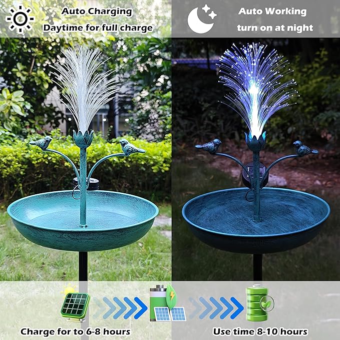 JOYBEE 43In Metal Solar Bird Bathtub with Optical Fiber -Bird Baths Feeder Bowl for Outside, Vintage Freestanding Birdbaths, Bird Baths Outdoor Stake for Garden Patio Yard Lawn Decor (Blue