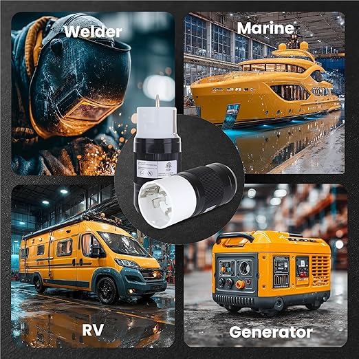 50 Amp Generator Plug (3 Female & 3 Male), 50 Amp Generator Connector, 125 Volt/250 Volt, 50A Twist Lock RV Plug - CS6365, Twist Lock Adapter, 12500 Watts 3 Pole 4 Wire | 6 Pack