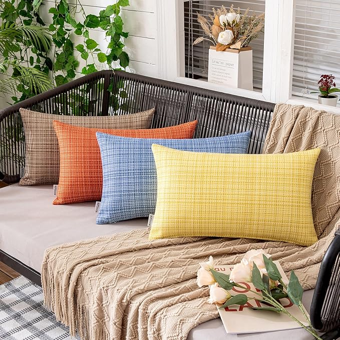 MIULEE Outdoor Waterproof Throw Pillow Covers Decorative Farmhouse Water Resistant Cushion Covers for Tent Patio Garden Couch Sofa Pack of 2, 12x20 Inch Yellow