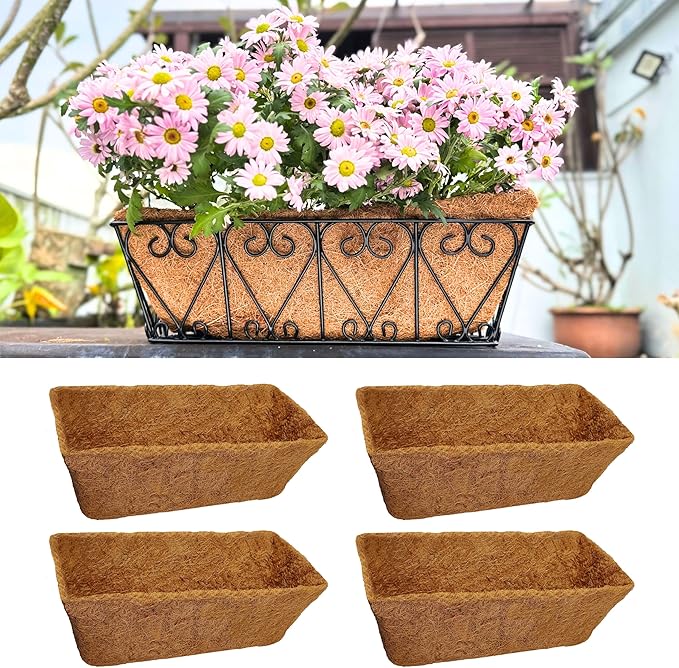 LaLaGreen 16" (4 Pack, Rectangular) Trough Coco Liners for Planter – Medium Coconut Coir Replacement for Window Box, Wall Mount Flower Pot, Outdoor Use– Also Available in 24/30’’ and Different Shapes