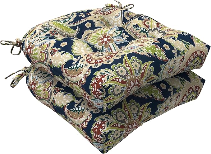 LVTXIII Outdoor/Indoor Tufted Seat Cushion, Decorative Wicker Chair Pads All Weather Seat Cushion Sets for Patio Garden Home Office Furniture, 19"x19"x4", Round Back, Pack of 2, Paisley Sapphire Blue