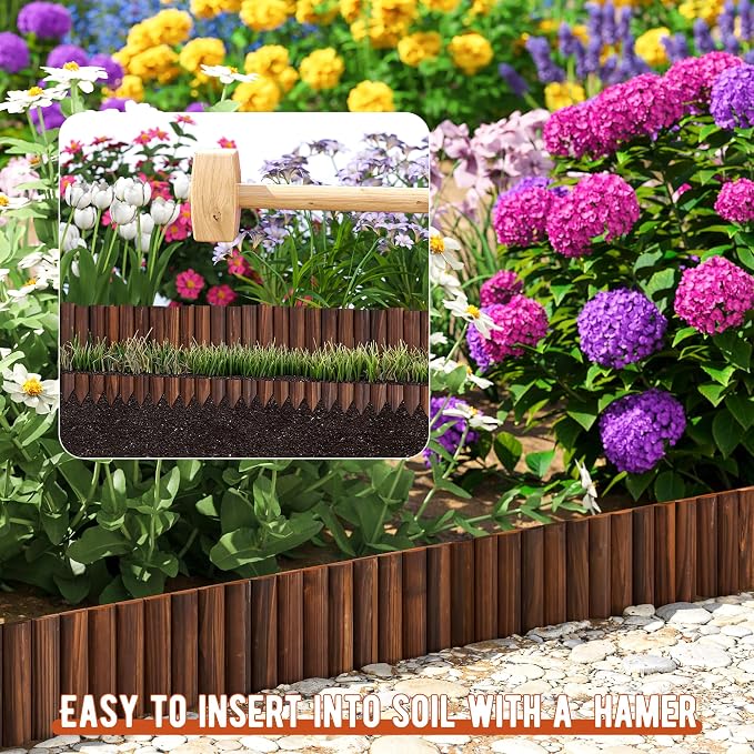 GHWIE Wood Garden Edging Border Fence, 7.9" Height Wooden Decorative Landscape Edging for Yard, Patio, Path, Flower Bed Barriers and Landscape Fencing,2PCS