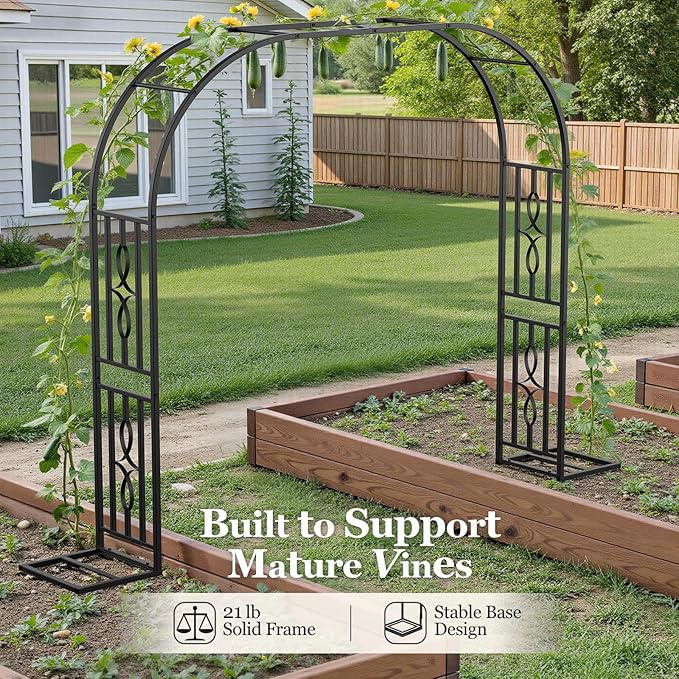 Metal Garden Arch, Heavy Duty Garden Trellis for Climbing Plants, with Enlarged Base for Stability, Ideal for Wedding Arches & Party Decorations, 87" W x 87" H