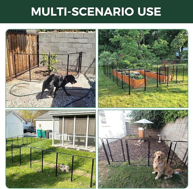 FXW Garden Fence Outdoor for the Yard – 32in(H) x 4.5ft(L) Heavy Duty Metal Animal Barrier for Dog, No Dig Decorative Dog Fence, 2 Panels, Black