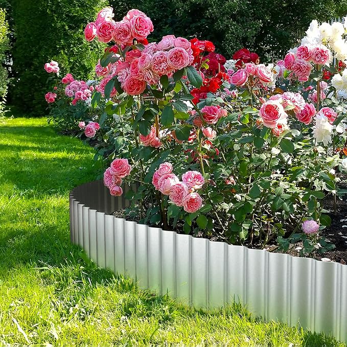 LAVEVE Corrugated Metal Garden Edging 6" x 20Ft, Landscape Edging Border for Lawn, Flower Bed, Garden Fence, Paver Edging (Silver)