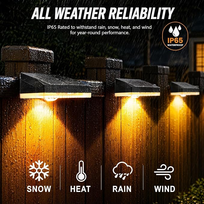 Solar Fence Lights Outdoor 11 Colors & 2 Changing Modes, 6 Pack Fence Lights Solar Powered Waterproof IP65, LED Deck Lighting 20 Hours of Runtime for Garden, Patio, Deck, Pool, Wall