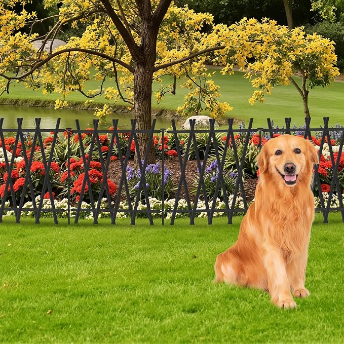 5 Panels Decorative Garden Fence 24in H x 10Ft L, Heavy Duty Rustproof Metal Animal Barrier No Dig Fencing Outdoor Dog Fence Flower Bed Border, Lawn Edging for Pet, Yard& Patio, Landscape