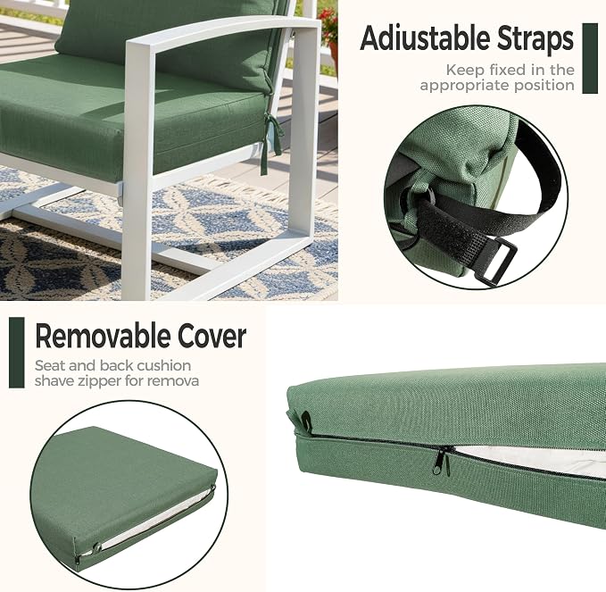 Art Leon Waterproof Outdoor Seat Cushion 24"x 24" 30D High Density Foam Patio Chair Cushions with Non-Slip Backing Patio Cushions for Patio Furniture Porch Swing Garden Bench Camping Stadium Green