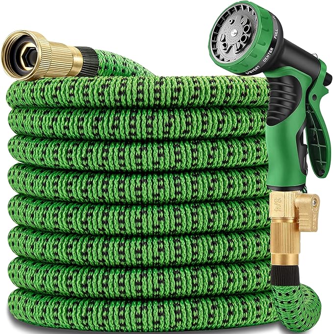 100 ft Expandable Garden Hose-2026 Newly Upgraded Expanding Garden Hoses with 10 Function Spray Nozzle, Extra Strength Fabric, Leak-Proof, Lightweight, Kink-Free Flexible Retractable Hose(Green Black)