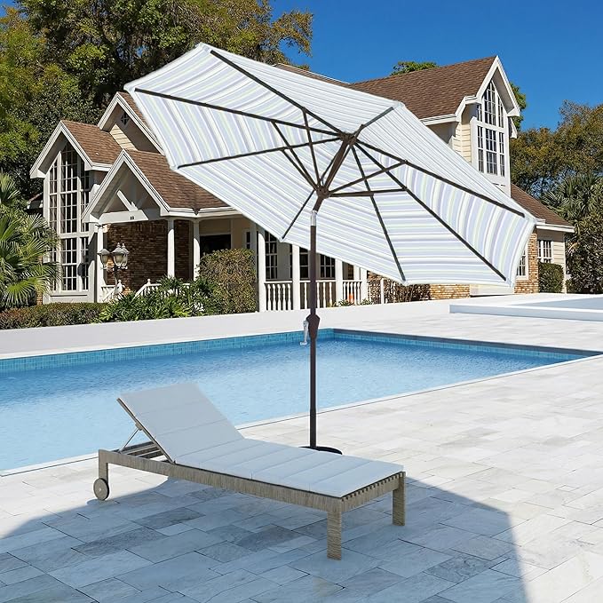 9FT Patio Umbrella with Solar Lights,Outdoor Market Umbrella with Tilt and Crank, LED Lighted Table Umbrella for Garden,Deck,Backyard,Pool,Beach