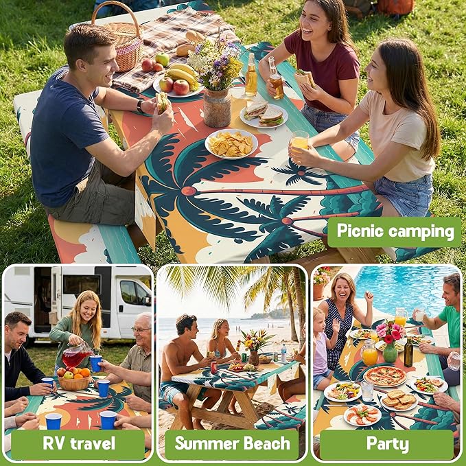 Picnic Table Cover with Bench Covers Table Cloth Tablecover Camping Essentials Camp Tools Camper Ideas Outdoor Beach Summer Accessories Must Haves Motorhome Trailer Road Trip Tent Rv Travel Supplies