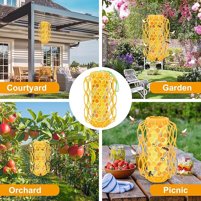 Sancodee 3 Pack Upgraded Wasp Trap Outdoor Hanging, Carpenter Bee and Hornet Catcher, Reusable Yellow Jacket Trap with Bait Reservoir, Bee Killer and Wasp Catcher for Outside (Orange)