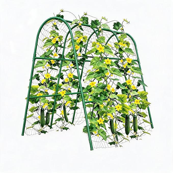 Garden Arch Trellis for Raised Beds, 4x4FT Plant Support for Cucumbers, Melons, Grapes, Roses & Climbing Vegetables, Outdoor Rust-Resistant Trellis for Vertical Growing, Green