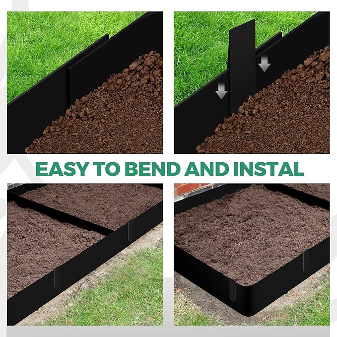 Blulu 16 Pieces Steel Landscape Edging 3 x 40 Inch Metal Garden Landscape Edging Border for Flower Bed Outdoor Garden Yard Fence Pathway Divider(Black)