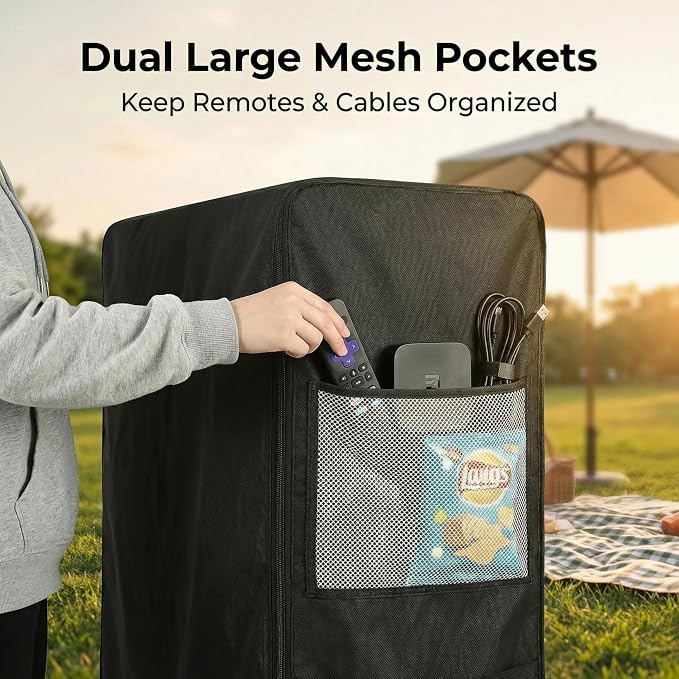 60-65-inch Outdoor TV Trolley Cover, All-Weather Waterproof and Windproof Cover for Casters, Heavy-Duty Oxford Fabric for Mobile TV Carts, with Zipper & Windproof, 59" L x 13" W x 56" H