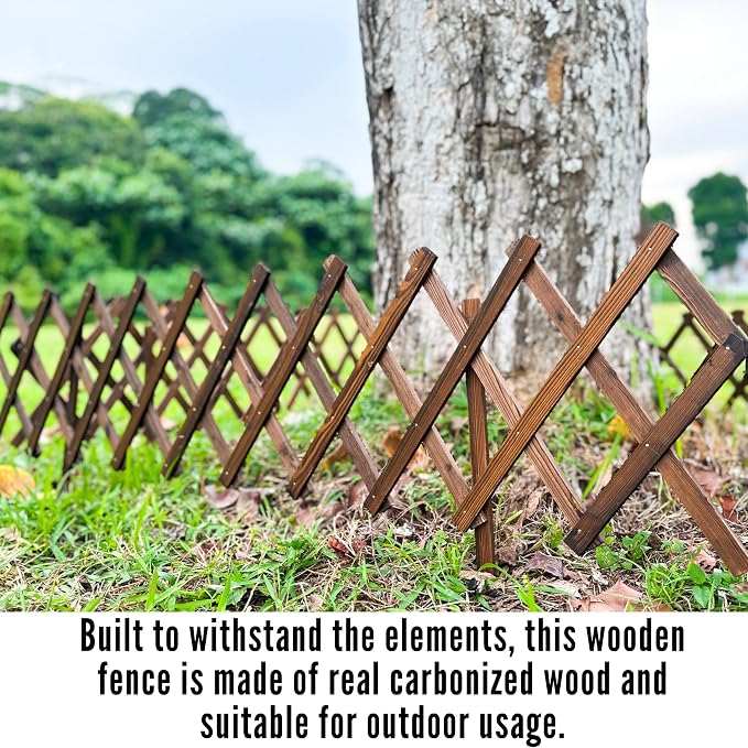 ShopLaLa Garden Fence (2 Pack, Total 12ft) Decorative Wooden Lattice Panels for Outdoor, Expandable Plant Support Trellis Flower Bed Edging Yard Lawn Landscape Border Decor Animal Barrier Wood Fencing