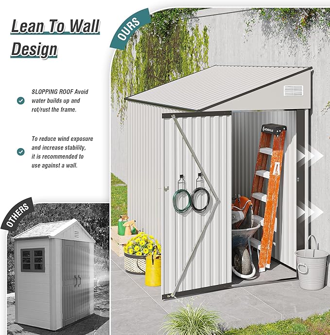 YOPTO 4x8 FT Outdoor Metal Storage Shed,Waterproof Lean to Tool Sheds,Heavy-Duty Unit with Single Hinge Side Door and Ventilation Windows,Weather Resistant,for Backyard,Patio,Lawn,White