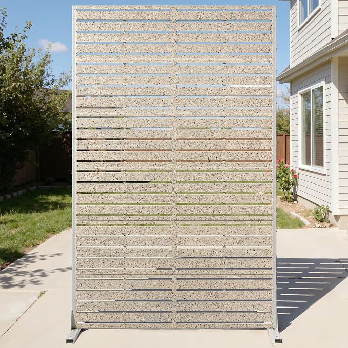 Outdoor Privacy Screen 72" Hx47 W HDPE Decorative Privacy Fence with Sandblasting Louver Pattern, Freestanding Privacy Panel with Stand, Patio Divider Screen, Privacy Screens for Outside