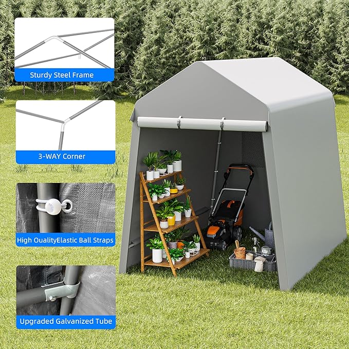 7x12FT Portable Storage Shed Waterproof Outdoor Garage Carport with Ventilation