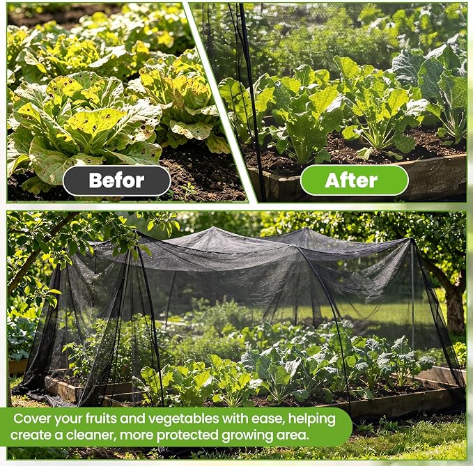 Jevrench Durable Garden Netting, 10 x 15 FT Fine Mesh PP Bird Netting and Mosquito Net for Patio, Plants, Vegetables, Fruit Trees, Porches and Balconies