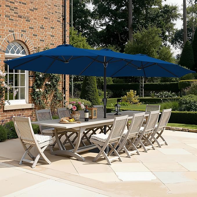 SUPERJARE 15FT Outdoor Patio Umbrella with Base Included, Double Sided Pool Umbrellas with Fade Resistant Canopy, Extra-Large Table Umbrella for Deck, Market, Backyard, Navy Blue