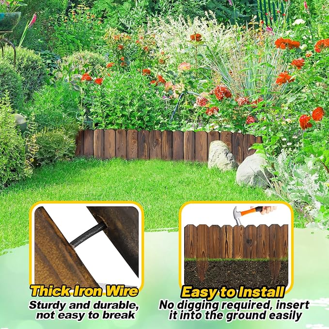 Wooden Garden Edging - 3.9ft x 8in Weather-Resistant Pine Landscape Border Fence for Outdoor Patio Lawns Yard Flower Beds Decoration