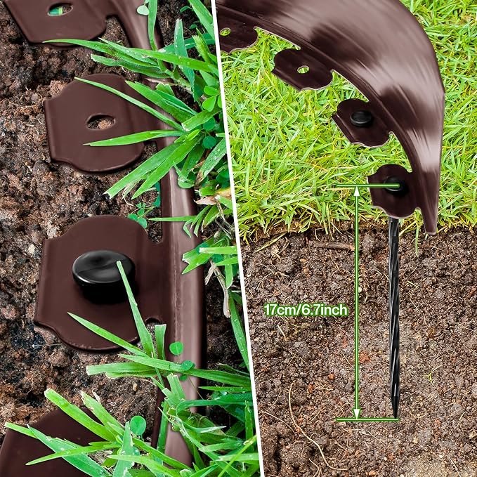 Sasylvia 5'' x 50' Landscape Edging Kit Plastic Garden Edging Border Include 45 Anchoring Spikes for Lawn Garden Grass Yard Home School, Brown