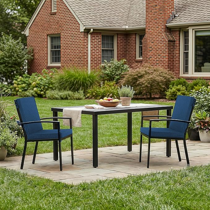 Outdoor Chair Cushions, Water-Resistant & Fade-Resistant, Patio Furniture Lawn Dining Chair Seat Replacement with Mid Back, Ties Zipper, Removable Cover, 18 x 16.5 Inch, Set of 2, Navy Blue