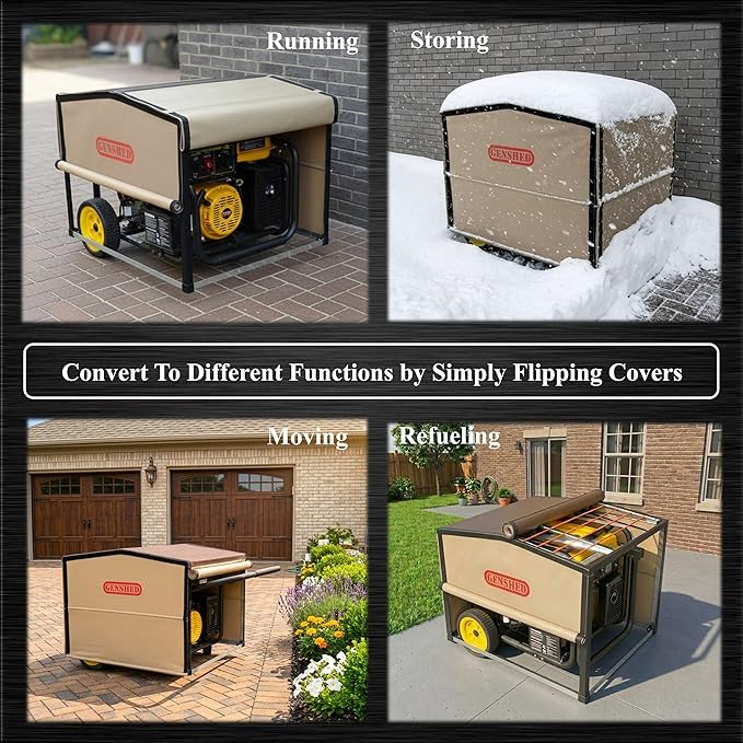 Generator Shed For Storing & Running Generator Outdoor - Combining Generator Covers While Running & Generator Covers for Outside Storage into one (GCL)