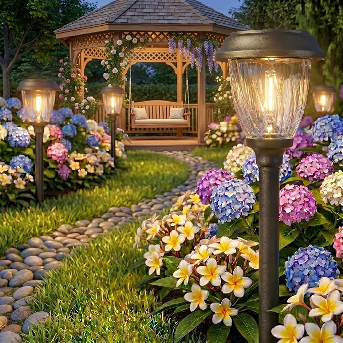 XMCOSY+ Solar Pathway Lights Outdoor, Glass & Metal Garden Lights with 2 Lighting Modes (10/25 LM), IP65 Waterproof, Warm White Decorative for Yard Walkway Driveway Patio & Path