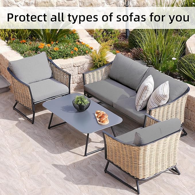 BIETYONE 8Pcs Stretch Patio Cushion Covers,Outdoor Couch Covers Replacement,Outdoor Couch & Sofa Slipcovers,for Patio Furniture Cushion Covers,Washable Reusable Furniture Protector (Gray, Cover Only)