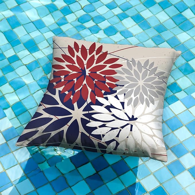 DFXSZ Outdoor Throw Pillow Covers 18x18 Inch Set of 2 Waterproof Spring Summer Geometric Elegant Red Blue Outdoor Pillow Covers for Patio Funiture Garden Couch 158U18