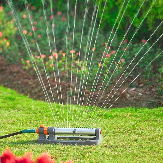 Oscillating Water Sprinkler for Yard, Lawn Sprinkler with 3-Way Adjustable Spray for Garden and Lawn Large Area Outside Watering, Durable Base