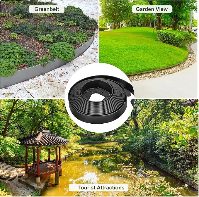 uxcell Landscape Edging, 1Pcs 40FT x 2" - No Dig Garden Edging Kit with 36 Stakes, Landscape Edging Border for Garden Lawn Flower Bed Yard Grass (Black)