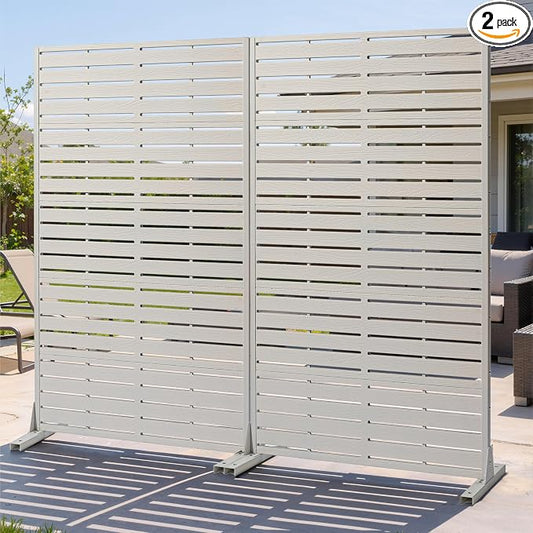 Privacy Screen Outdoor 60" Hx35 W Freestanding Privacy Panel with Stand, HDPE Decorative Privacy Fence with Sandblasting Louver Pattern, Patio Divider Screen, Privacy Screens for Outside