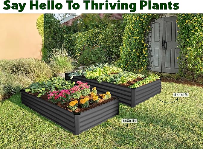 Plant & Plot Galvanized Raised Garden Beds Outdoor // 6×3×1 ft Planter Raised Beds for Gardening, Vegetables, Flowers // Large Metal Garden Box // Patented Tool-Free Design (Dark Gray)