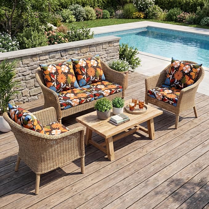 UNIKOME Outdoor Seat Cushions 19 X 19 Inch - Water-Resistant & Fade Resistant, Removable Cover Patio Furniture Cushions for Chair, Sofa, Couch, Wicker, Flower